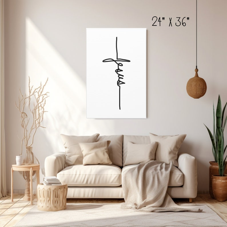 Boho Minimalist Jesus Cross Art, Christian Wall Artwork, Religious ...