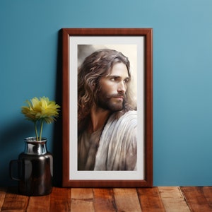 Retrato de Jesús en tiza: Decoración cristiana para el hogar (Descarga digital)