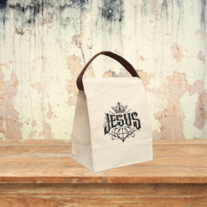 Awesome &quot;JESUS&quot; Canvas Lunch Bag, Reusable Sack, Jesus Christ Christian Faith Accessory, Religious Inspired Purse, Jesus Art Food Tote