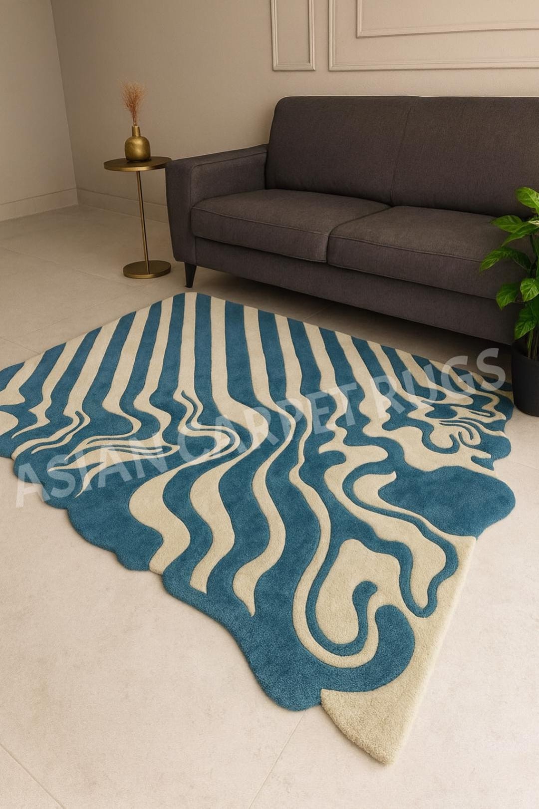 Warped Stripe Wool Rug – Hand-tufted Fluid Line Carpet, Modern Ripple ...