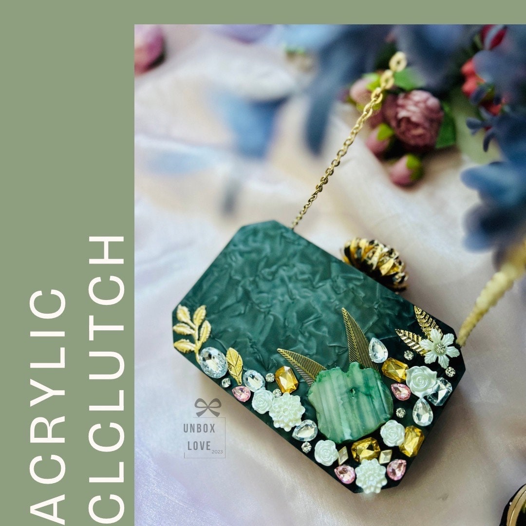 Acrylic Box Clutch: Elegant Evening Bag With Gold Chain