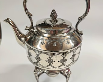 Rare Antique Sheffield Silver EP Water Spirit Kettle with Base. Vintage Home Decor 1880's Thomas Otley and Sons