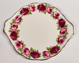 Vintage Royal Albert China Old English Rose Oval Serving Plate With Handles, Floral English Country Style Home Decor