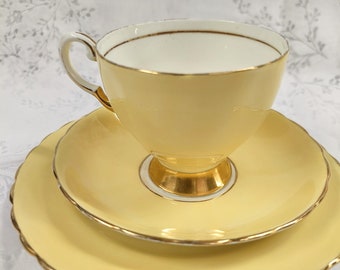 Tuscan Teacup Saucer and Plate Set Yellow with Gold Gilding Vintage Home Decor