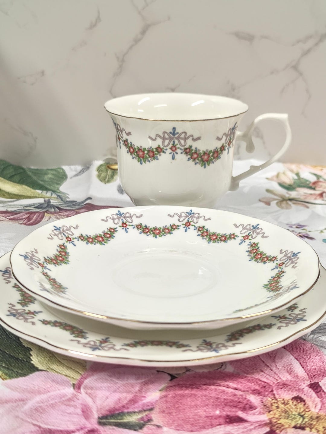 Royal Wessex Fine Bone China Trio, Spring Garland Pattern