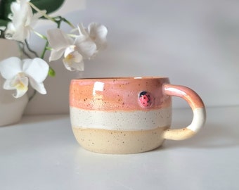 Mug en céramique, cadeau anniversaire, idée cadeau, coccinelle, cocktail, tasse à café, thé, fait main, cacao, home design, vaisselle, cuisine