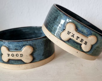 Dog bowl, 2 pieces, approx. 14 x 6.5 cm, ceramic bowl, food bowl, water bowl, food bowl, dog gift, unique ceramic, handmade pet, animal love