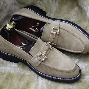 Bespoke Pure Handmade Beige Color Genuine Suede Leather Slip On Loafers For Men