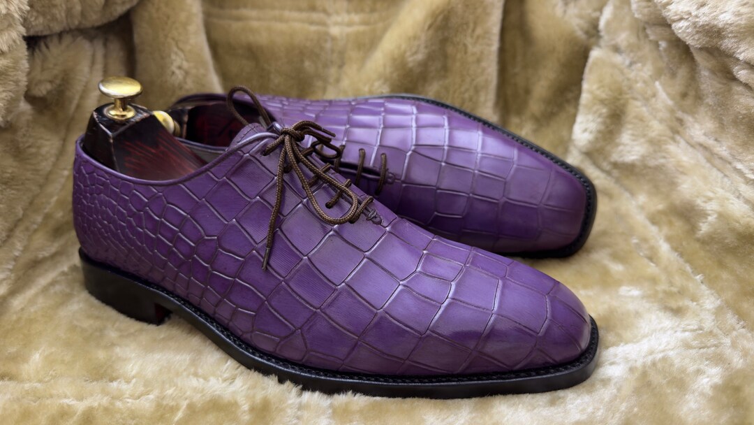 Bespoke Pure Handmade Alligator Textured Purple Color Genuine