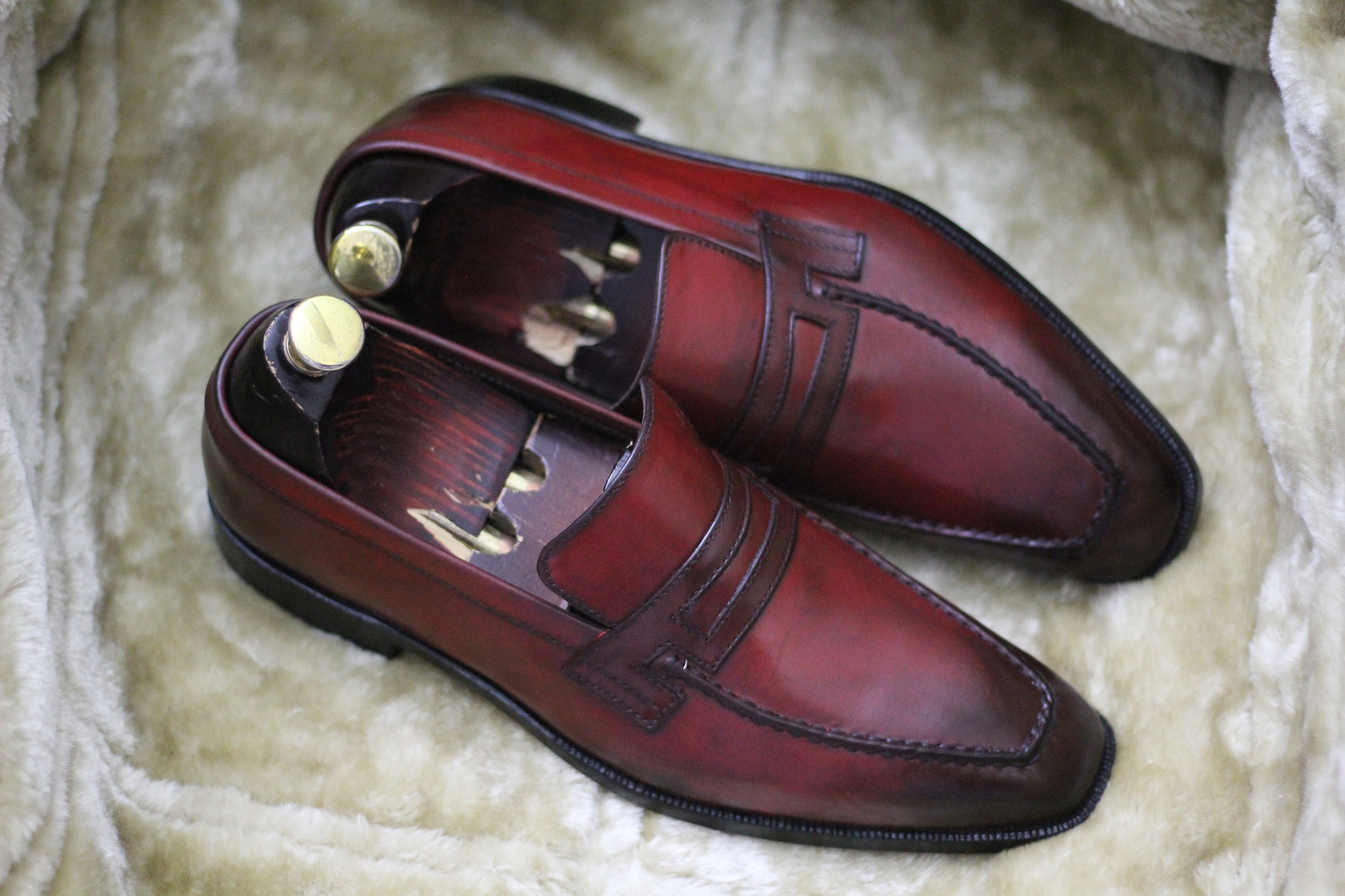Bespoke Pure Handmade Two Tone Brown And Black Color Genuine Leather Slip On Loafers For Men