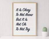 Classroom Poster, Kids Positive Affirmation, It's Okay To Not Know (Digital Download)