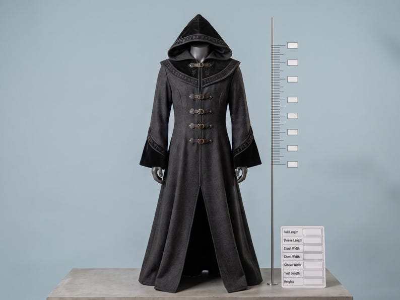 Magive Robe Ancient Arcane Scholar Wool Wizard Robe, Hooded Medieval Mage Coat ...