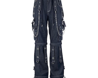 Pantalones cargo góticos punk convertibles: cadenas, correas y perneras desmontables