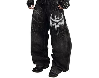 Gothic Star Cutout Patchwork Jeans: Y2K Alt Streetwear Goth Emo