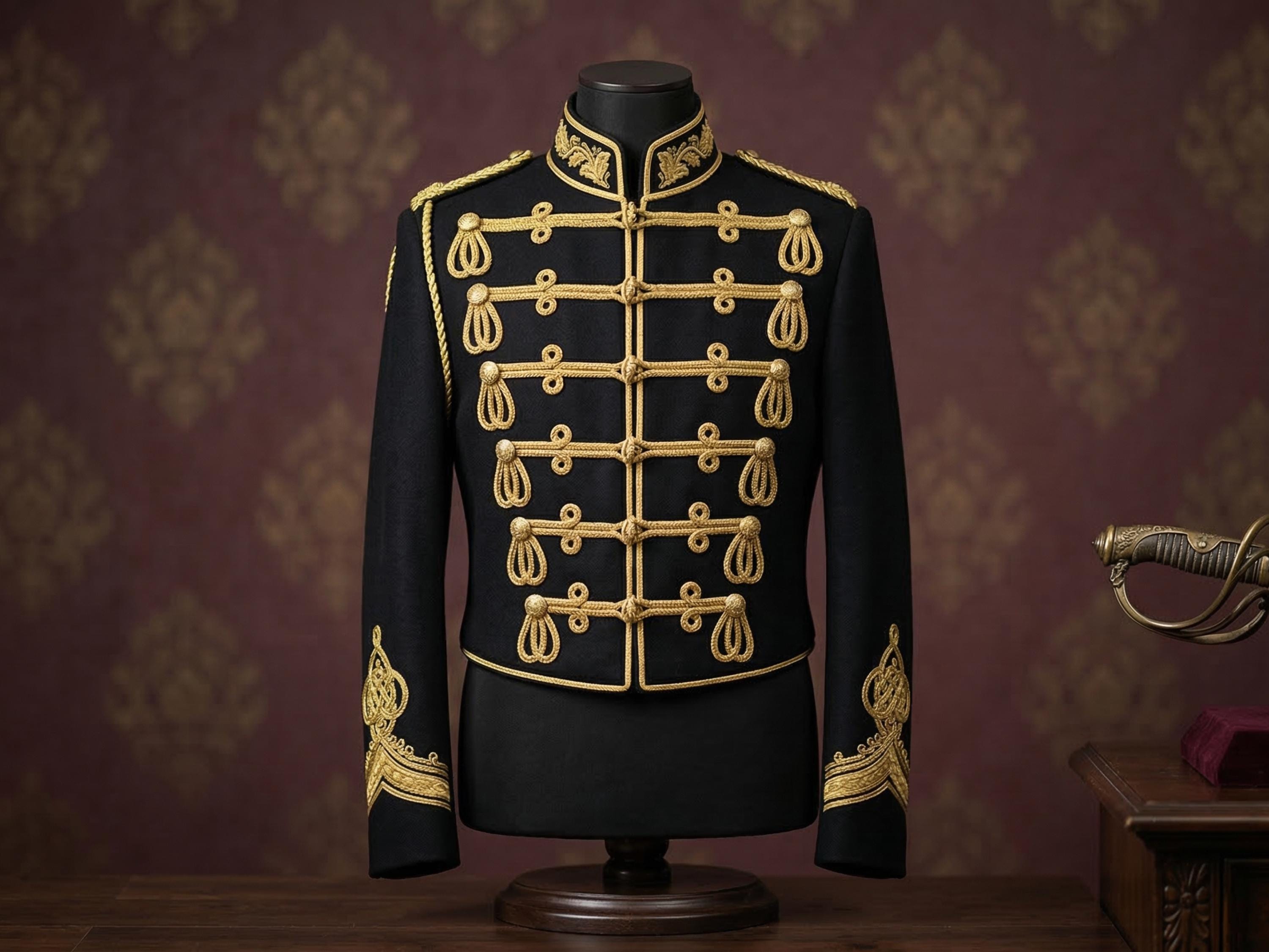Structured Parade Black Military Jacket Gold Braided Embroidered, Ceremonial Hussar Style ...