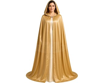 Gold Silk Wedding Cloak with Hood – Elegant Bridal Cape