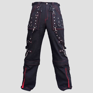 Men's Gothic Threads Reflective Pant Black Punk Buckle Zips Chain Strap  Punk Trousers With Understated Gothic Pants Hi-405-gt 