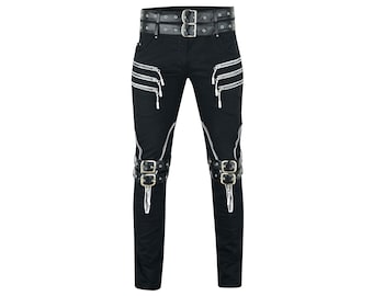 Pantalones góticos hechos a mano para hombre: pantalones ajustados estilo steampunk rock
