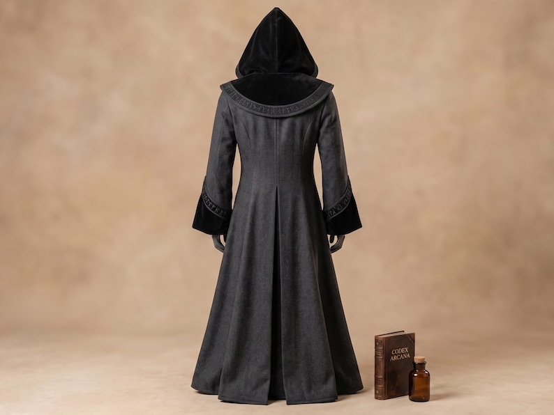 Magive Robe Ancient Arcane Scholar Wool Wizard Robe, Hooded Medieval Mage Coat ...
