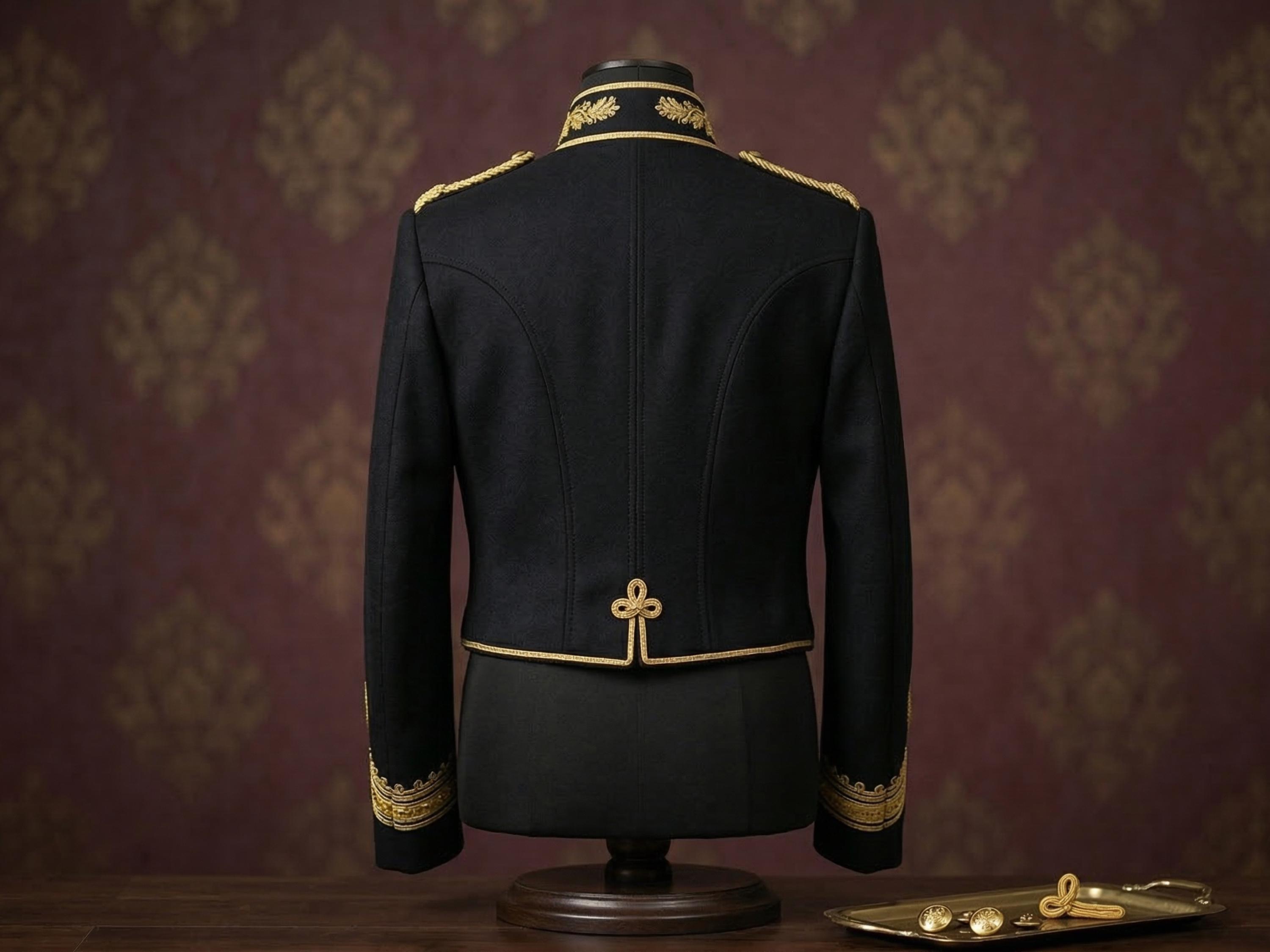 Structured Parade Black Military Jacket Gold Braided Embroidered, Ceremonial Hussar Style ...