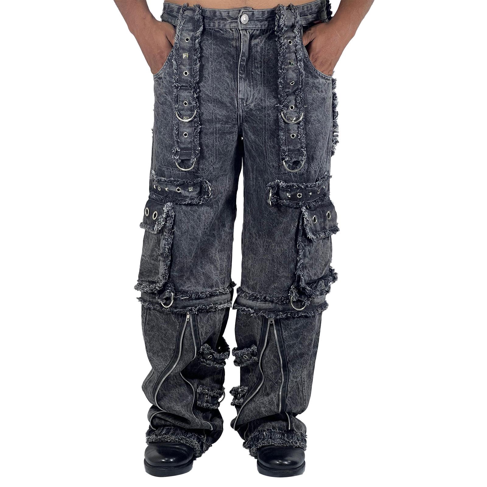 メンズ スタックド ゴシック カーゴ ジーンズ：ハンドメイド