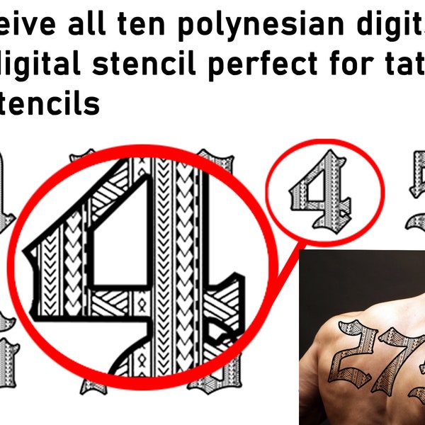 Pacific Polynesian Pattern Numbers - Tattoo Stencils - Mix en match nummers keer op keer