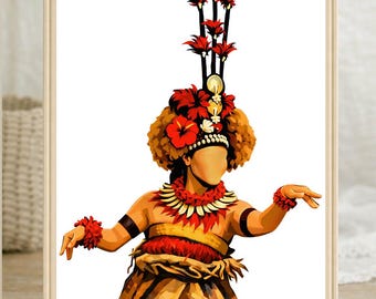 Lámina artística de una bailarina samoana / Ilustración de la cultura isleña (descarga digital)