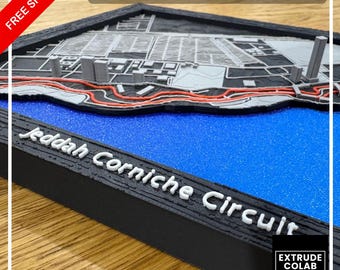 Mapa impreso en 3D del circuito de F1 de Yeddah Corniche, Gran Premio de Arabia Saudita