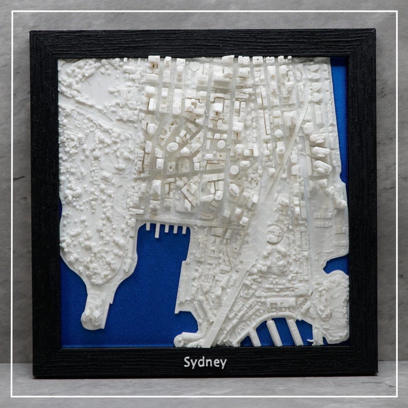City Map Frame Sydney Australia 3D City Map, Framed Cityscape Art, Skyline Model, Desk ...
