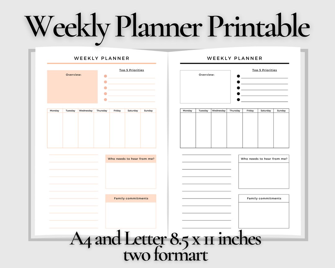 Weekly Planner Printable to Do List, Minimal Weekly Schedule, Weekly ...