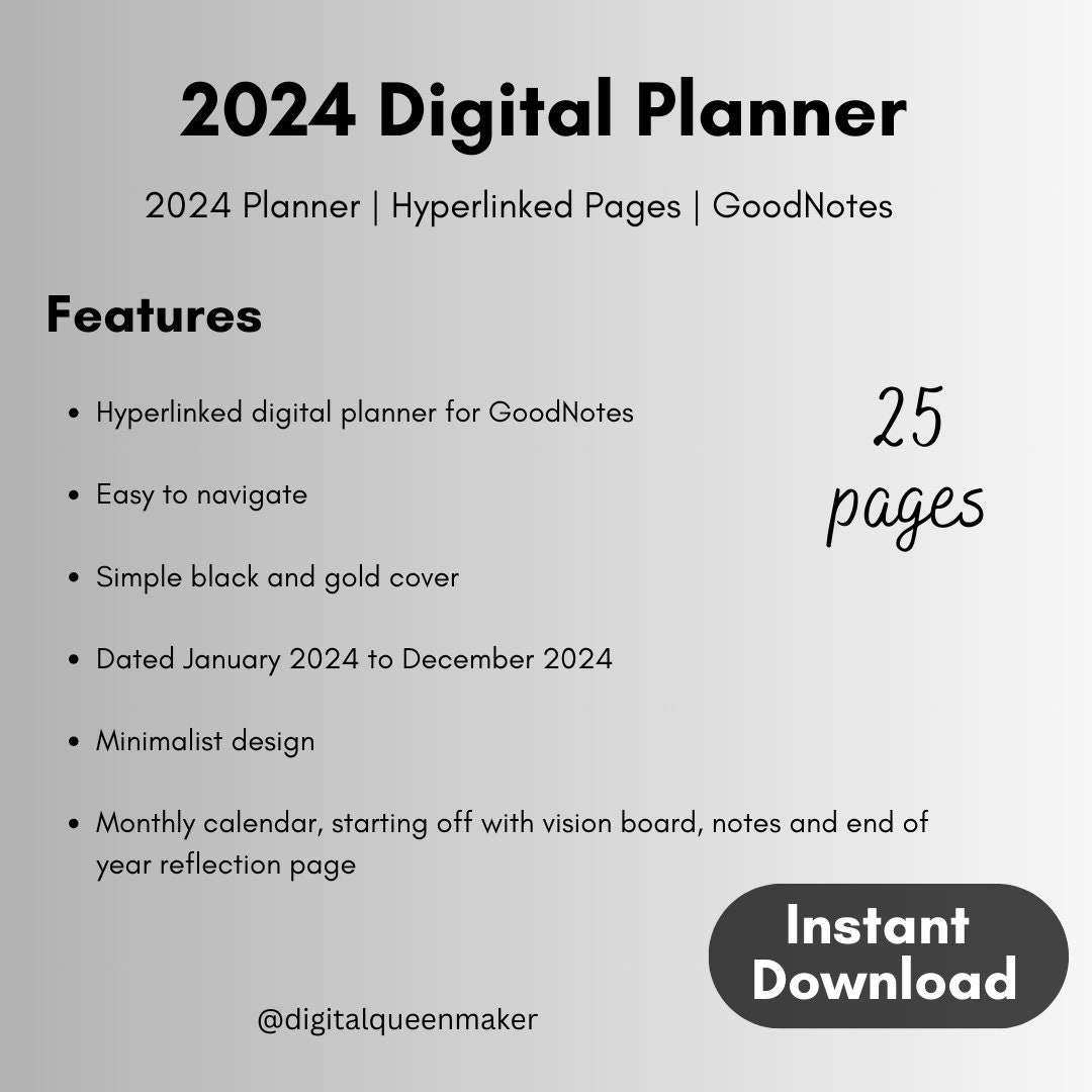 2024 Digital Planner Hyperlinked Dated Good Notes Download PDF Vision ...