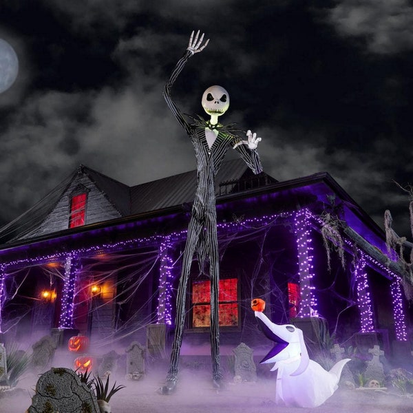 13 ft. Giant-Sized Animated Jack Skellington Halloween Reaper Decor, Halloween Reaper Standing, Halloween Angel of Death