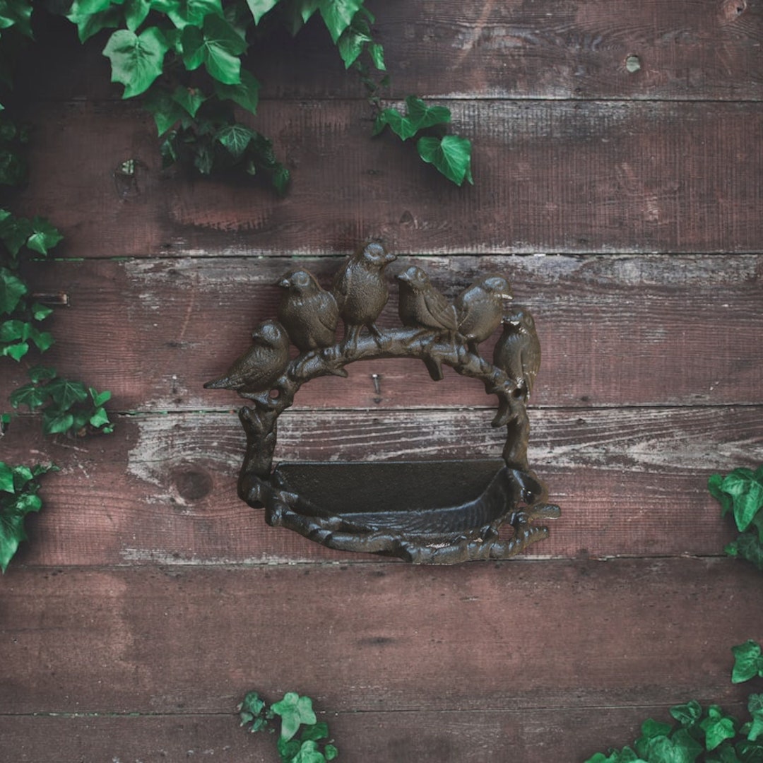 Cast Iron Wall Bird Feeder Wall Mount Bird Bath Rustic Iron Etsy