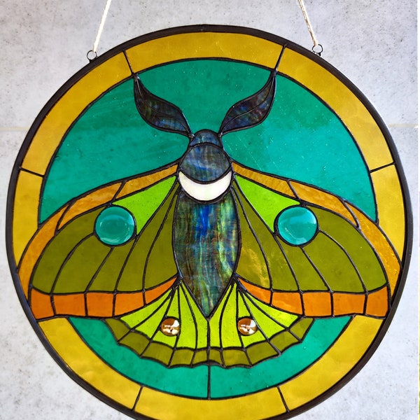 Moth Stained Glass Hanging, Folklore Suncatcher, Home Decor, Stained Glass Panel, Glass Art, Witchy, Modern Wall Decor