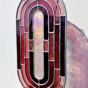 Art Deco Stained Glass Suncatcher, Pink Burgundy Gradient, Handmade ...