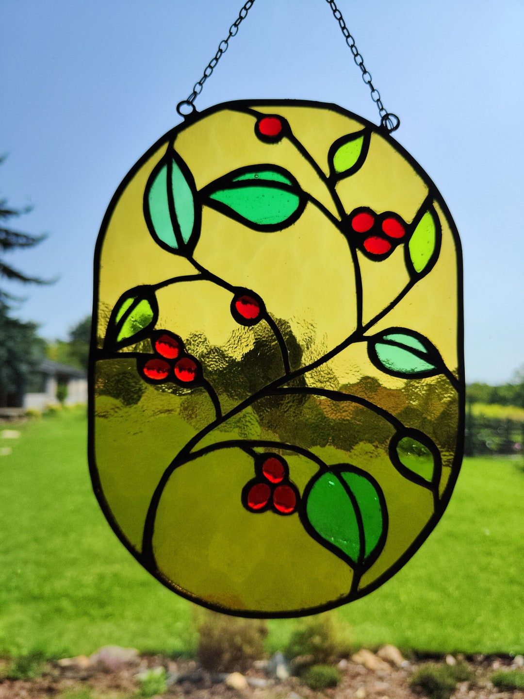 Modern Window Stained Glass Hanging, Stained Glass Suncatcher, Home