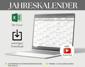 Annual calendar, annual planner in Excel