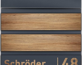 Letterbox anthracite RAL 7016 various solid wood looks with laser name cover 3102_Holz_Laser