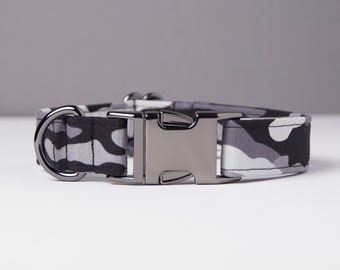 Collare per cani mimetico invernale bianco e nero - Camo - Fibbia in metallo nero
