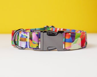 Collare per cani arcobaleno astratto - Collare personalizzato - Design unico - Fibbia in metallo nero