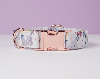Obroża dla psa Mini Flowers White - kwiatowa - Rose Metal Buckle