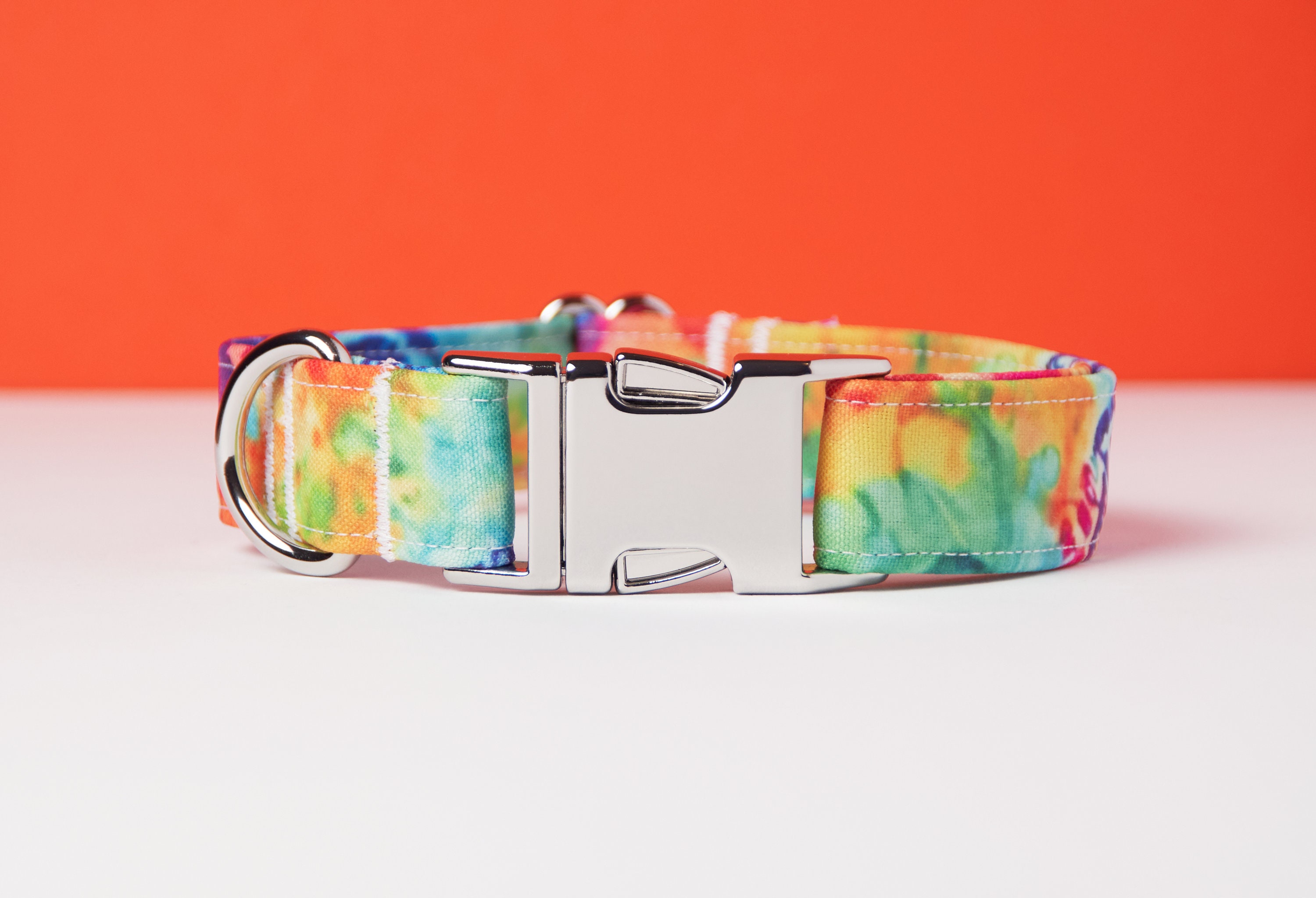 Tie Dye Rainbow Dog Collar - Multicolor - Unique Design - Black