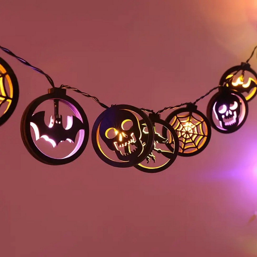 Halloween String Light 20 LED Wooden Design bats Skeletons - Etsy