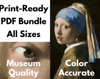 HQ Print-Ready von Mädchen mit einem Perlenohrring von Jan Vermeer, PDF Bundle in allen Größen, Sofort Download