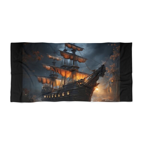 Haunted Pirate Ship Beach Towel