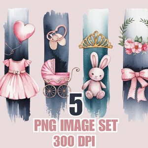 Pacote PNG de Bebê Menina + Bônus de Gravidez | 5 PNGs | Clipart de Chá de Bebê | Anúncio de Bebê | Download Digital | Sublimação e Scrapbooking