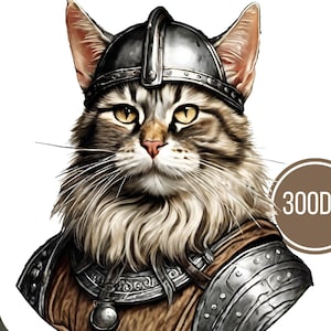Image PNG graphique de téléchargement instantané de chat viking, cadeau drôle d'amant de chat, téléchargement numérique pour l'impression de scrapbooking et d'artisanat, clipart de chat de réalisme