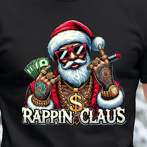 Noël du rappeur PNG - Père Noël hip-hop en téléchargement numérique - Image de Noël cool pour des vêtements de vacances personnalisés, des tasses et plus encore ! Père Noël rappeur