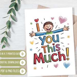Ich liebe dich so viel Karte | Druckbare Kinderkarte für Mama, Papa oder Großeltern | Niedliches Kind Art Style | Digitaler Download PNG & PDF