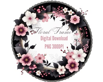 Floral Round Frame PNG: Digital Clipart (Digital Download)